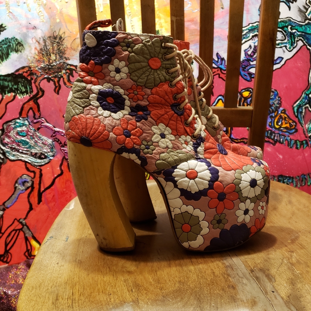 JEFFREY CAMPBELL LELA Floral Platforms 8 Rare - Picture 3 of 9